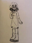 traditional sketch of a fem presenting person wearing a dress, knee high socks, and platforms