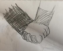 a traditional sketch of two hands being held. one is wearing a glove
