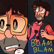 a two panel redraw comic of sniper from TF2 getting shot.